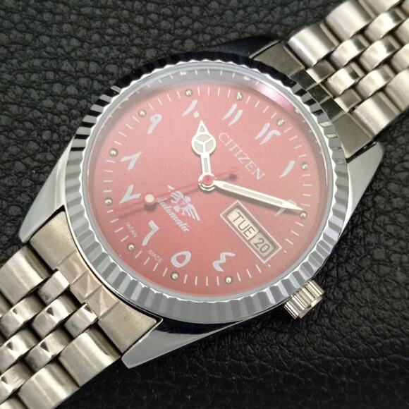 Vintage 1971 Citizen Automatic Mens Silver Watch W/daydate & Arabic accents - Picture 6 of 10